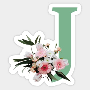 Letter J green with colorful flowers Sticker